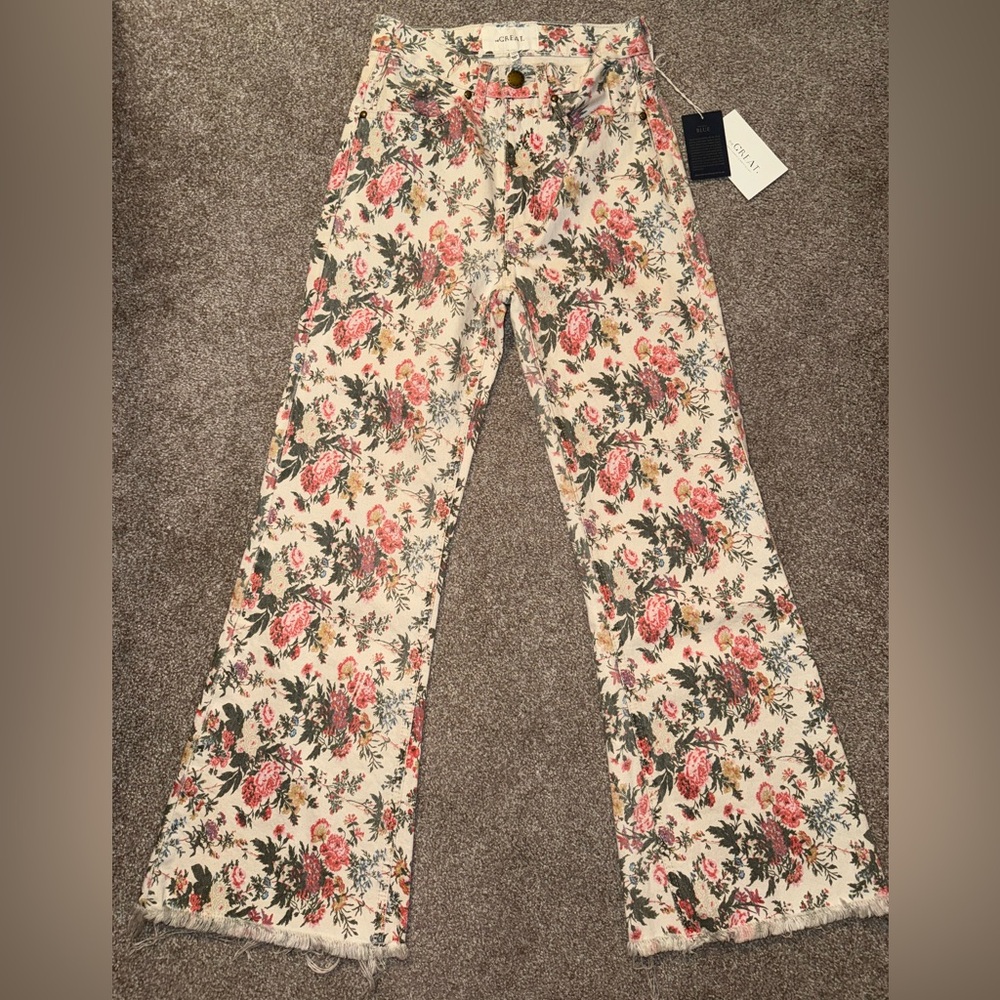 NWT The GREAT Cream Enchanted Floral Kick Bell Bottom Flare Jeans size 24 $350